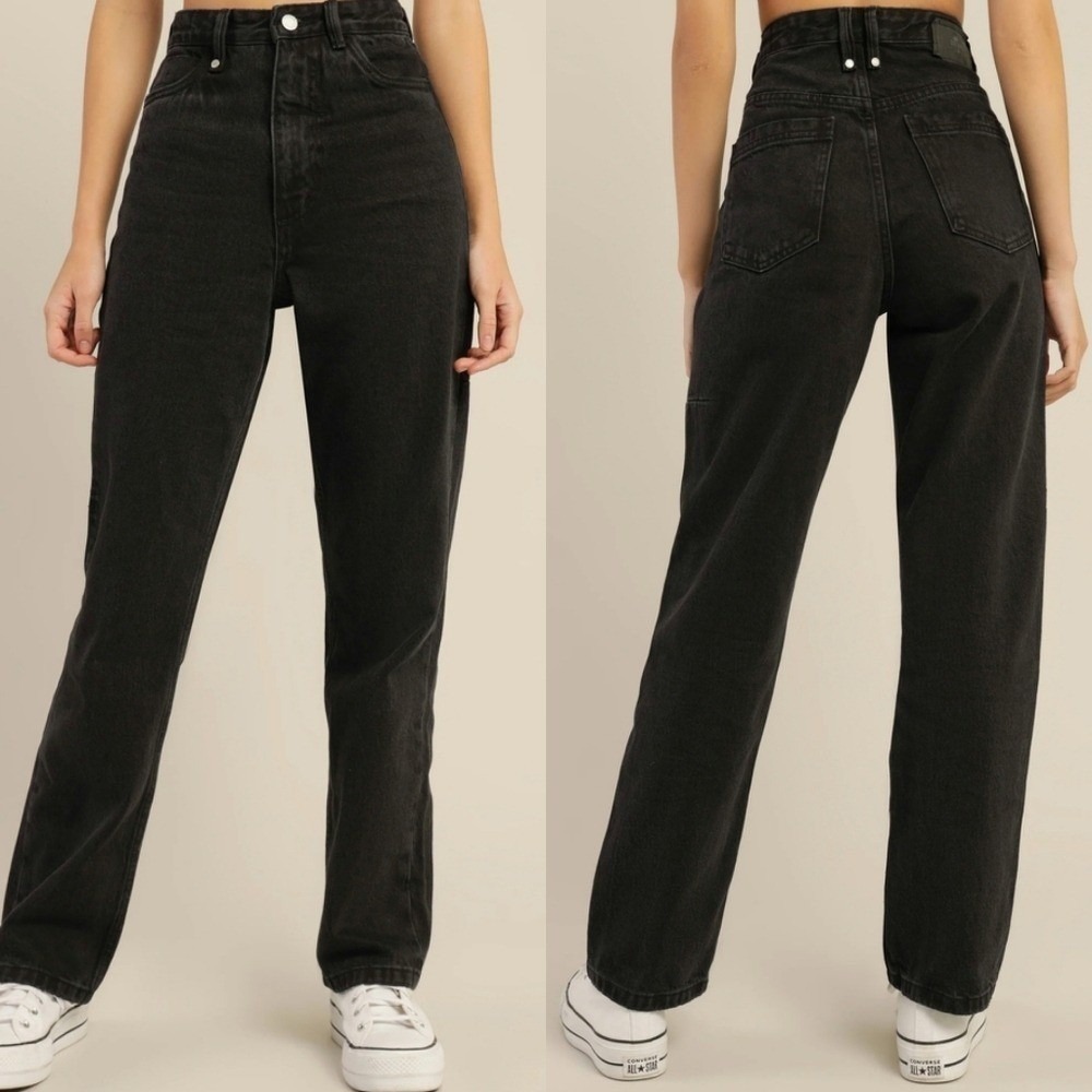 Thrills New Pulp Black High Waisted Straight Leg Black Rinse Jeans US Size 10